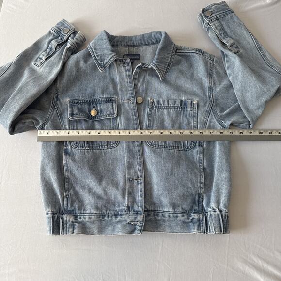 Democracy Women’s S Y2K Distressed Lightwash Denim Bomber Trucker Jacket 90s - Picture 6 of 9